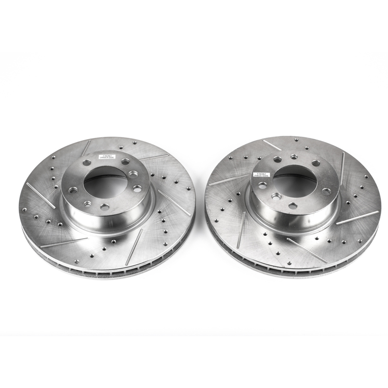 BMW 540i Brake Rotors (2) - Front - PowerStop - Evolution Drilled & Slotted - Silver - `97-`00