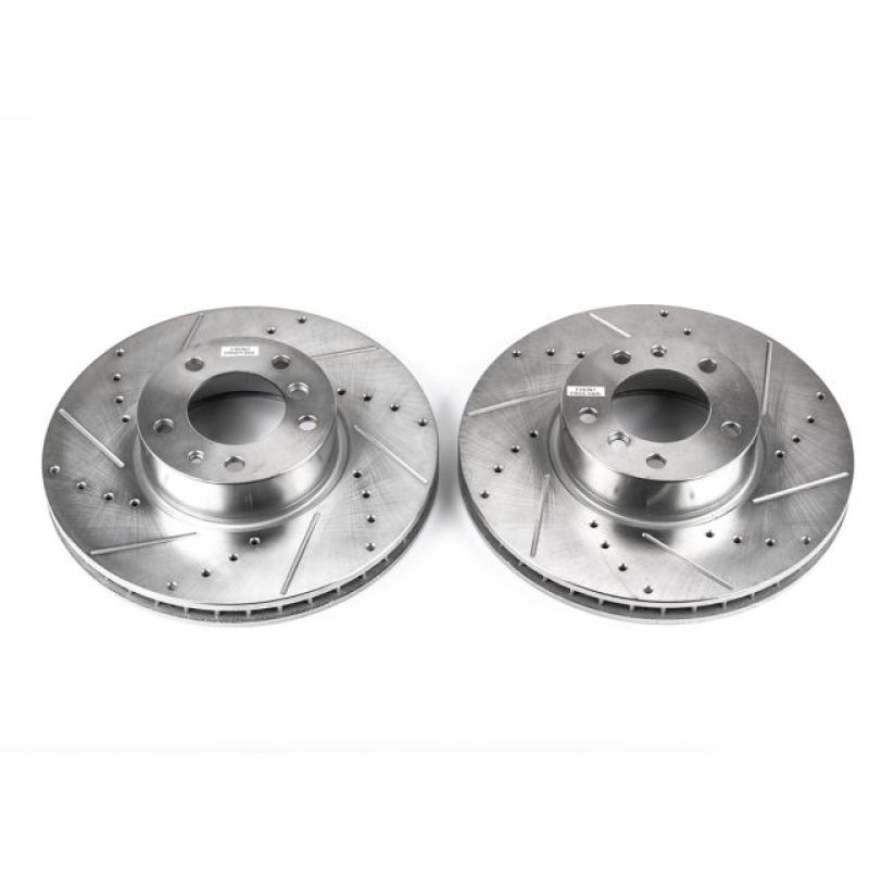 BMW 540i Brake Rotors (2) - Front - PowerStop - Evolution Drilled & Slotted - Silver - `97-`00