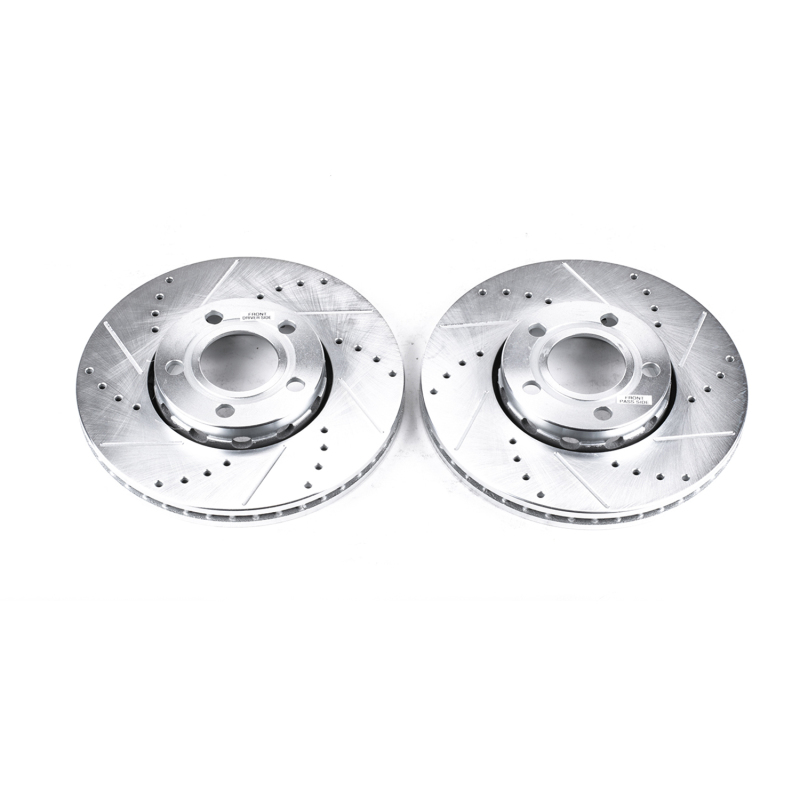 Audi A4 Brake Rotors (2) - Front - PowerStop - Evolution Drilled & Slotted - Silver - `96-`04