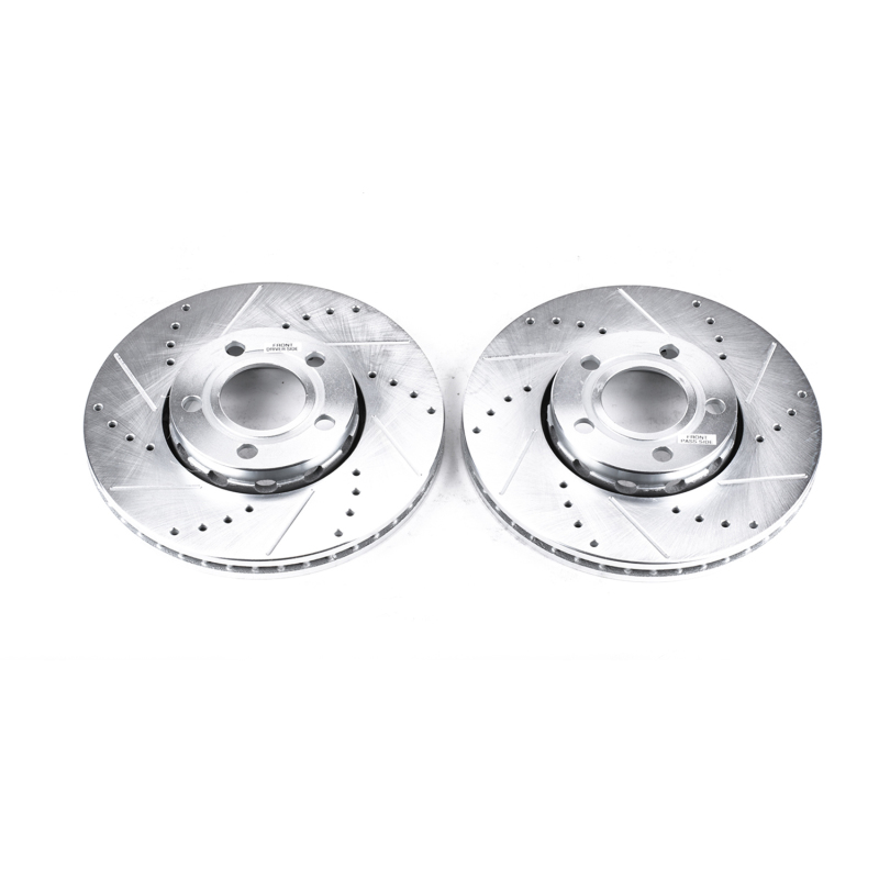 Audi A4 Brake Rotors (2) - Front - PowerStop - Evolution Drilled & Slotted - Silver - `96-`04