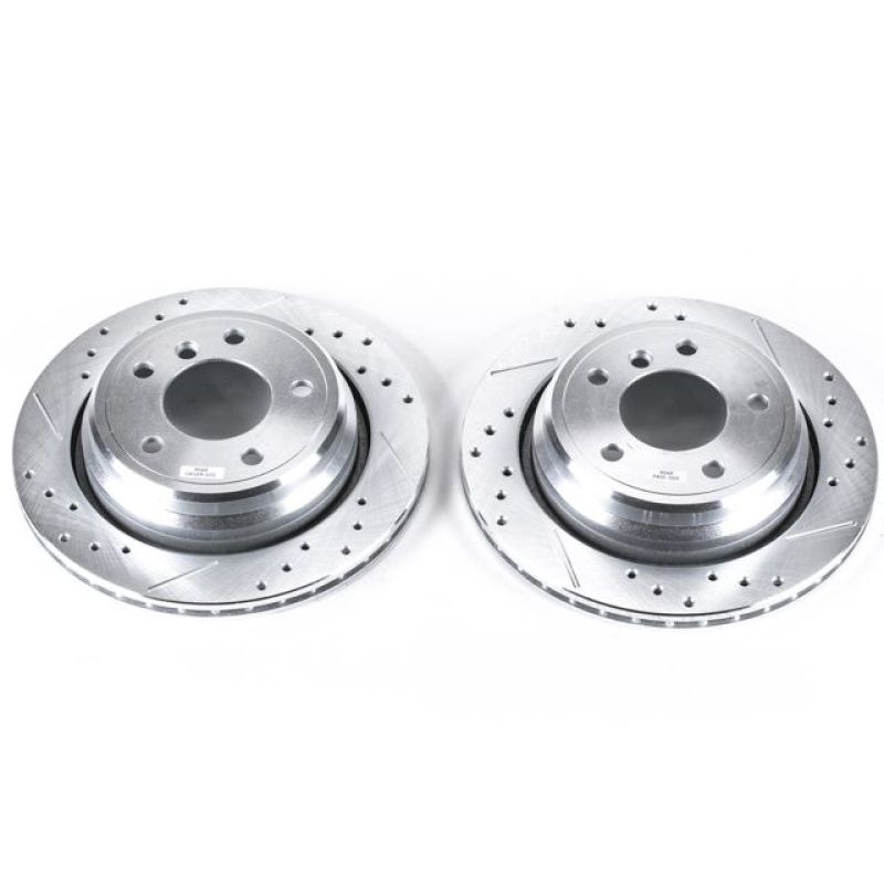 BMW 525i Brake Rotors (2) - Rear - PowerStop - Evolution Drilled & Slotted - Silver - `01-`03