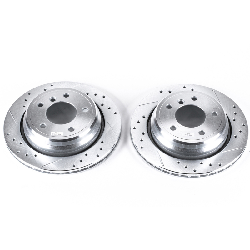 BMW 525i Brake Rotors (2) - Rear - PowerStop - Evolution Drilled & Slotted - Silver - `01-`03