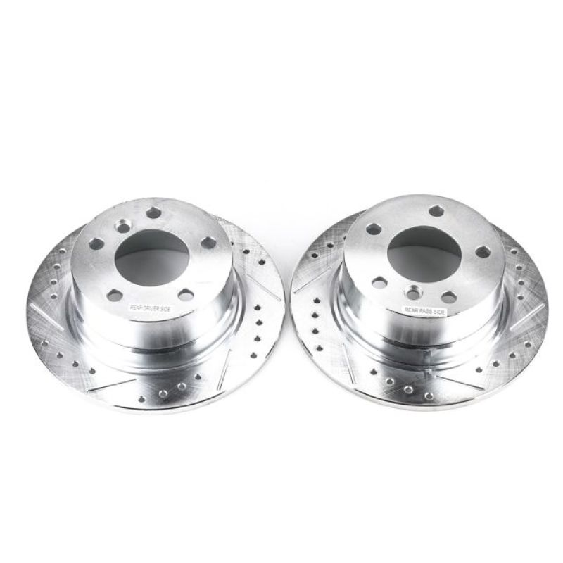 BMW Z3 Brake Rotors (2) - Rear - PowerStop - Evolution Drilled & Slotted - Silver - `96-`02