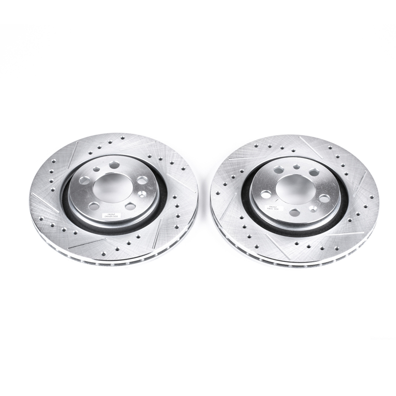 Volkswagen Beetle Brake Rotors (2) - Front - PowerStop - Evolution Drilled & Slotted - Silver - `98-`06