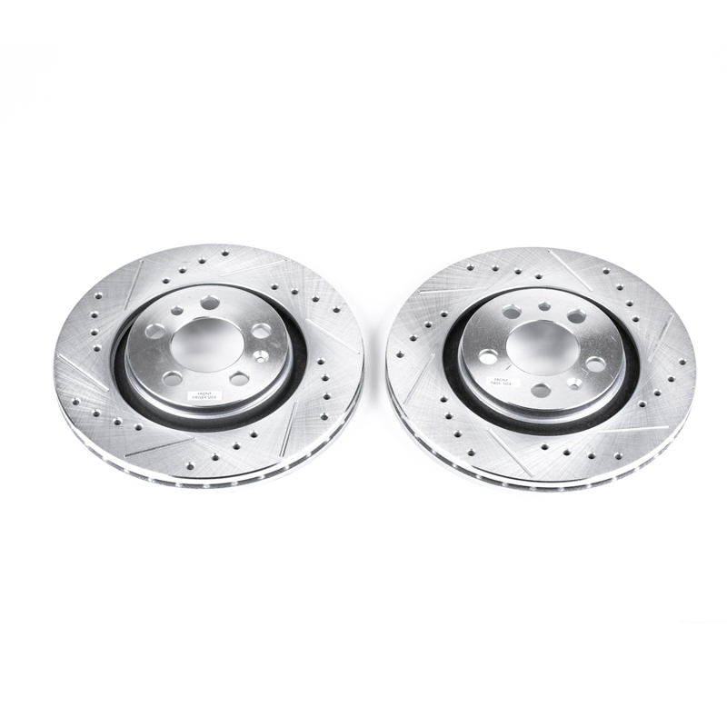 Volkswagen Beetle Brake Rotors (2) - Front - PowerStop - Evolution Drilled & Slotted - Silver - `98-`06