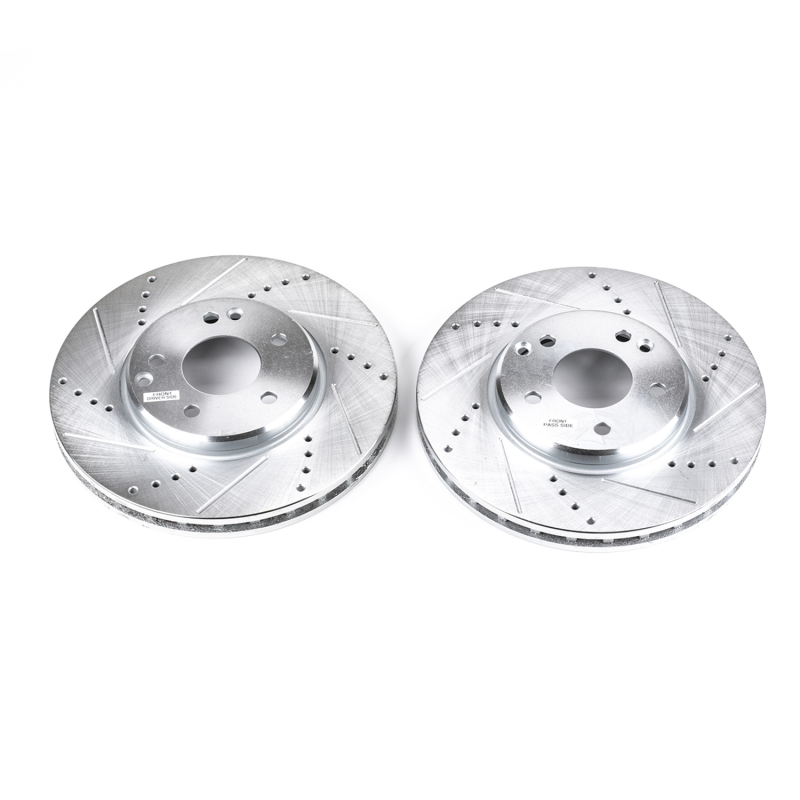 Mercedes-Benz CLK350 Brake Rotors (2) - Front - PowerStop - Drilled & Slotted - Silver - `06-`09