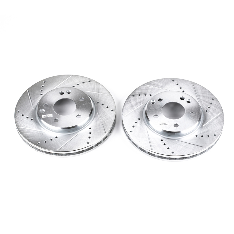 Mercedes-Benz CLK430 Brake Rotors (2) - Front - PowerStop - Drilled & Slotted - Silver - `99-`03