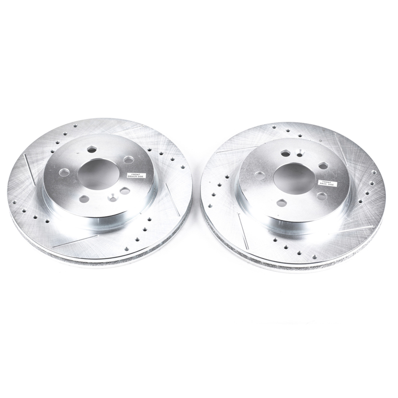 Mercedes-Benz ML320 Brake Rotors (2) - Front - PowerStop - Evolution Drilled & Slotted - Silver - `98-`03
