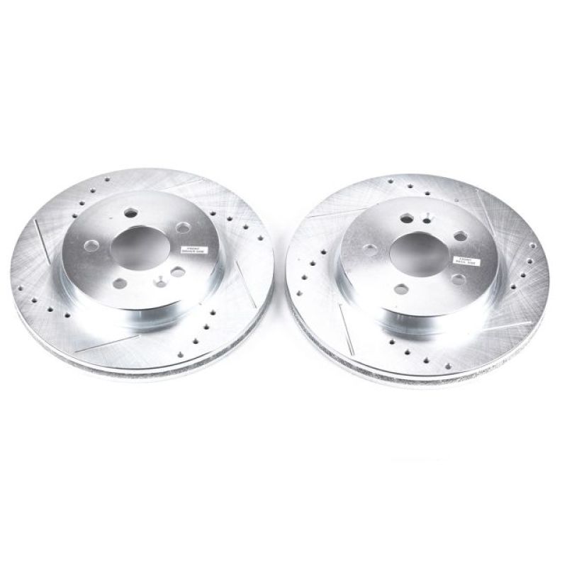 Mercedes-Benz ML320 Brake Rotors (2) - Front - PowerStop - Evolution Drilled & Slotted - Silver - `98-`03