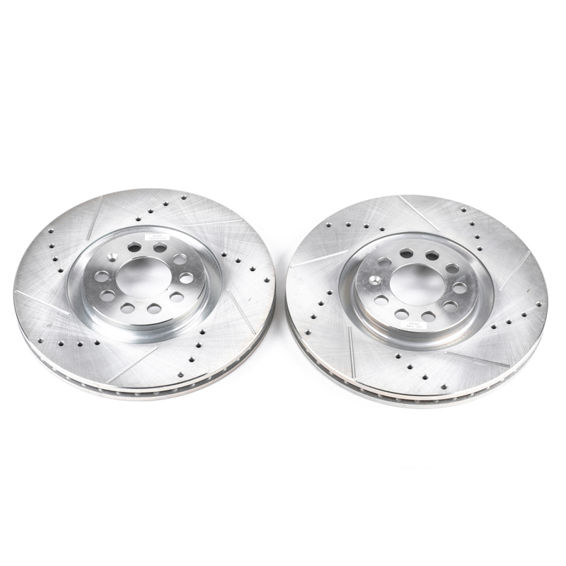 Audi TT Brake Rotors (2) - Front - PowerStop - Evolution Drilled & Slotted - Silver - `99-`06
