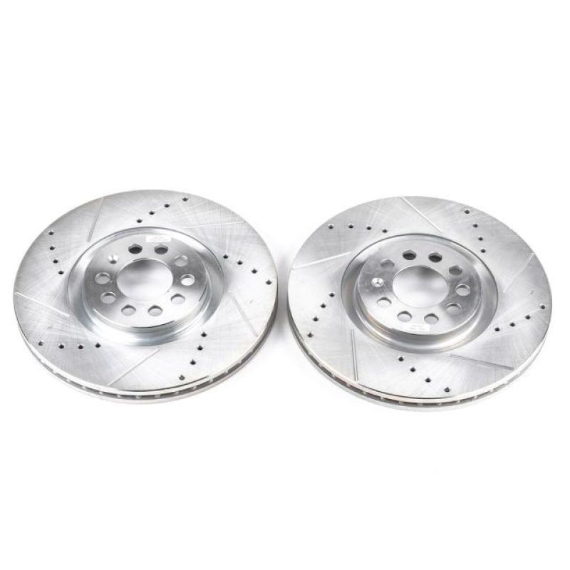 Audi TT Brake Rotors (2) - Front - PowerStop - Evolution Drilled & Slotted - Silver - `99-`06
