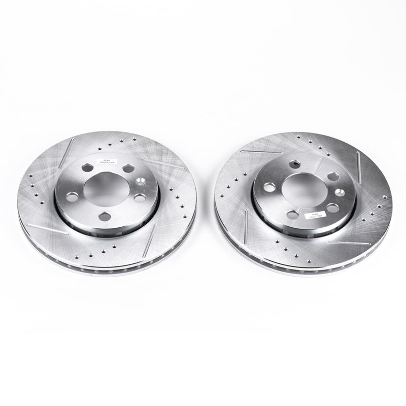 Audi TT Quattro Brake Rotors (2) - Rear - PowerStop - Evolution Drilled & Slotted - Silver - `00-`06
