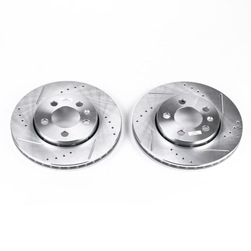 Audi TT Quattro Brake Rotors (2) - Rear - PowerStop - Evolution Drilled & Slotted - Silver - `00-`06