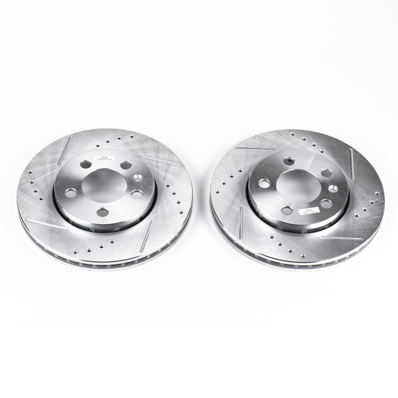 Audi TT Quattro Brake Rotors (2) - Rear - PowerStop - Evolution Drilled & Slotted - Silver - `00-`06