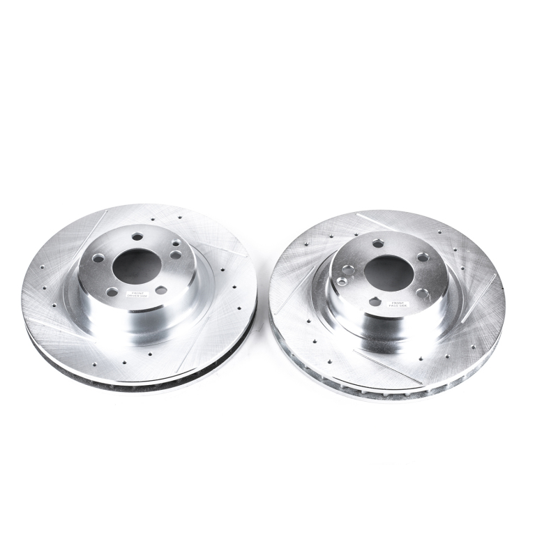 Mercedes-Benz CL500 Brake Rotors (2) - Front - PowerStop - Evolution Drilled & Slotted - Silver - `99-`03