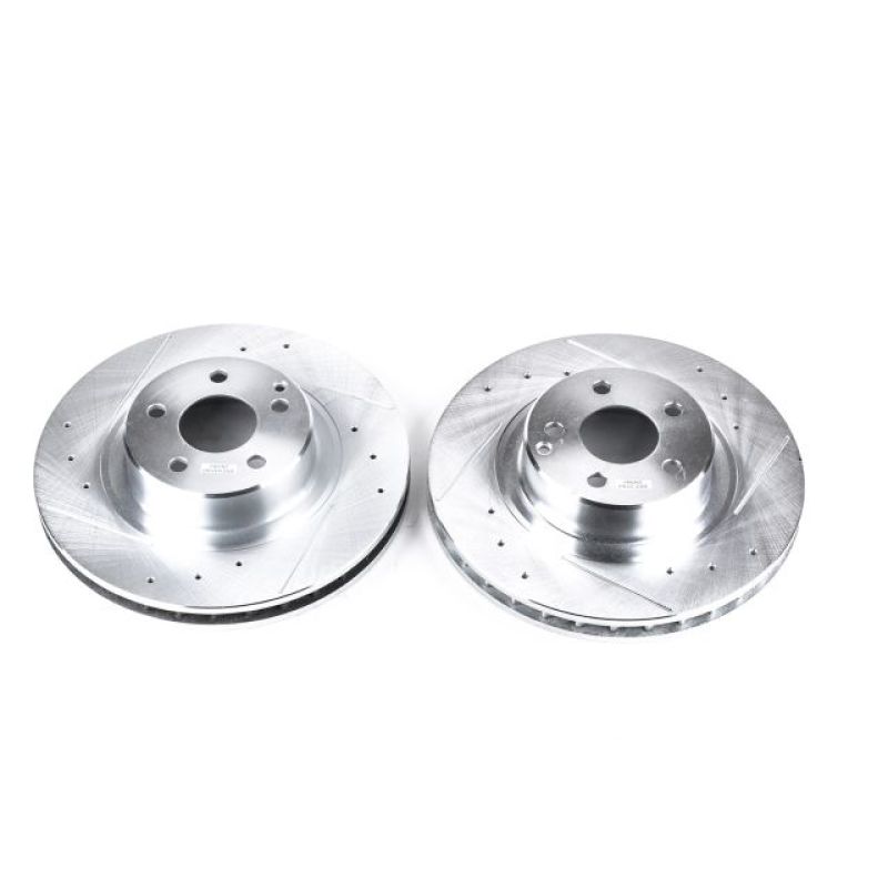 Mercedes-Benz CL500 Brake Rotors (2) - Front - PowerStop - Evolution Drilled & Slotted - Silver - `99-`03