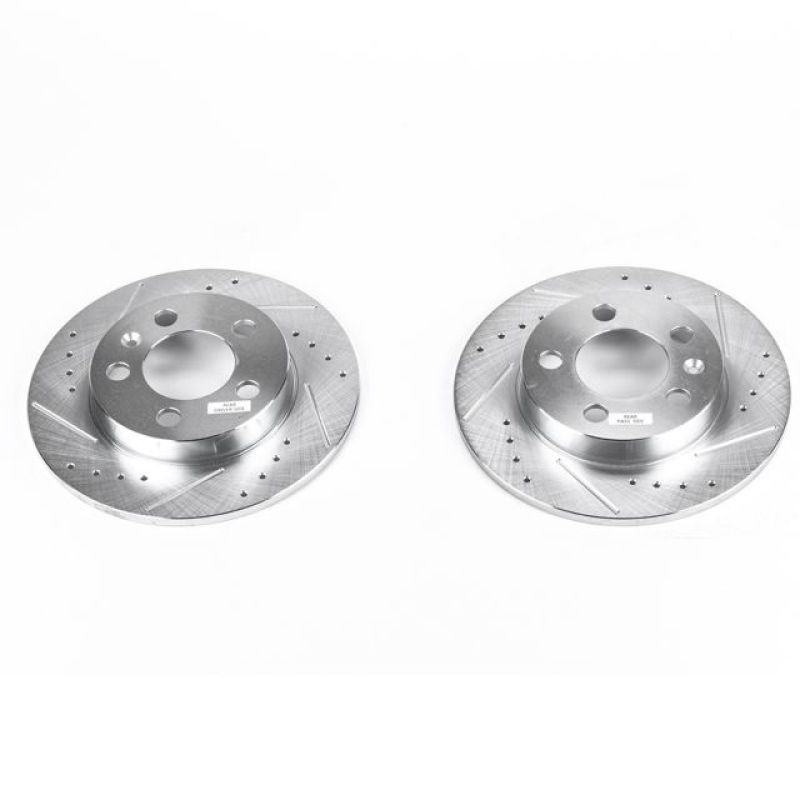 Audi TT Quattro Brake Rotors (2) - Rear - PowerStop - Evolution Drilled & Slotted - Silver - `00-`06