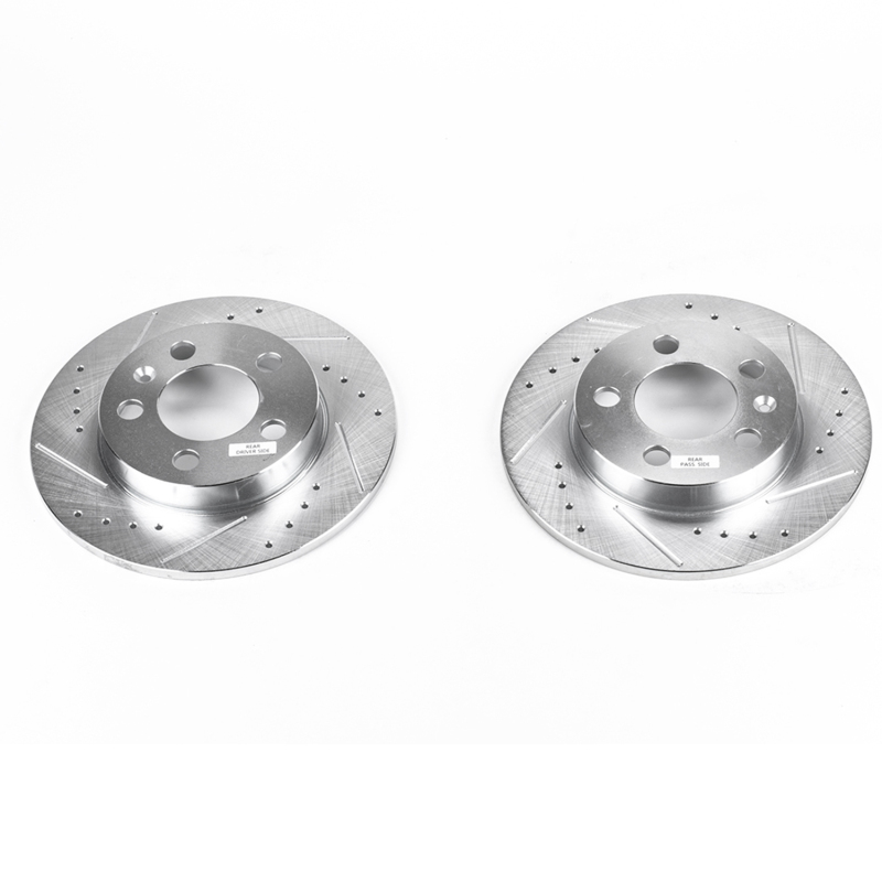 Audi TT Quattro Brake Rotors (2) - Rear - PowerStop - Evolution Drilled & Slotted - Silver - `00-`06