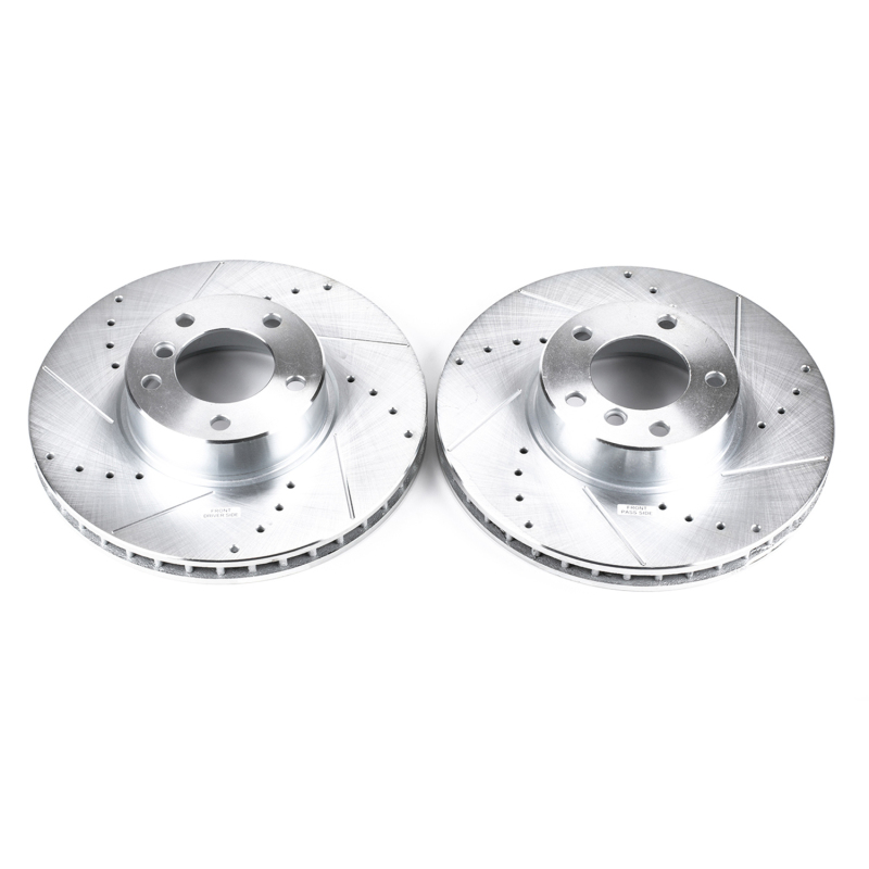 BMW 5 Series Brake Rotors (2) - Front - PowerStop - Evolution Drilled & Slotted - Silver - `01-`03