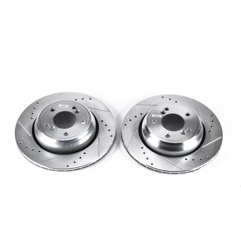 BMW M5 Brake Rotors (2) - Rear - PowerStop - Evolution Drilled & Slotted - Silver - `00-`03