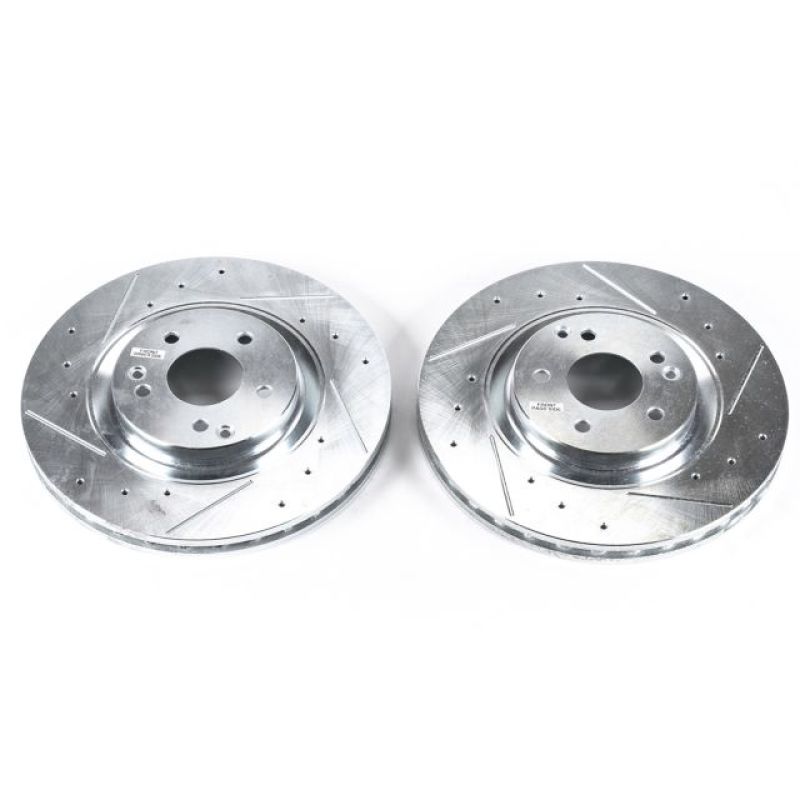 Mercedes-Benz C230 Brake Rotors (2) - Front - PowerStop - Evolution Drilled & Slotted - Silver - `04-`07