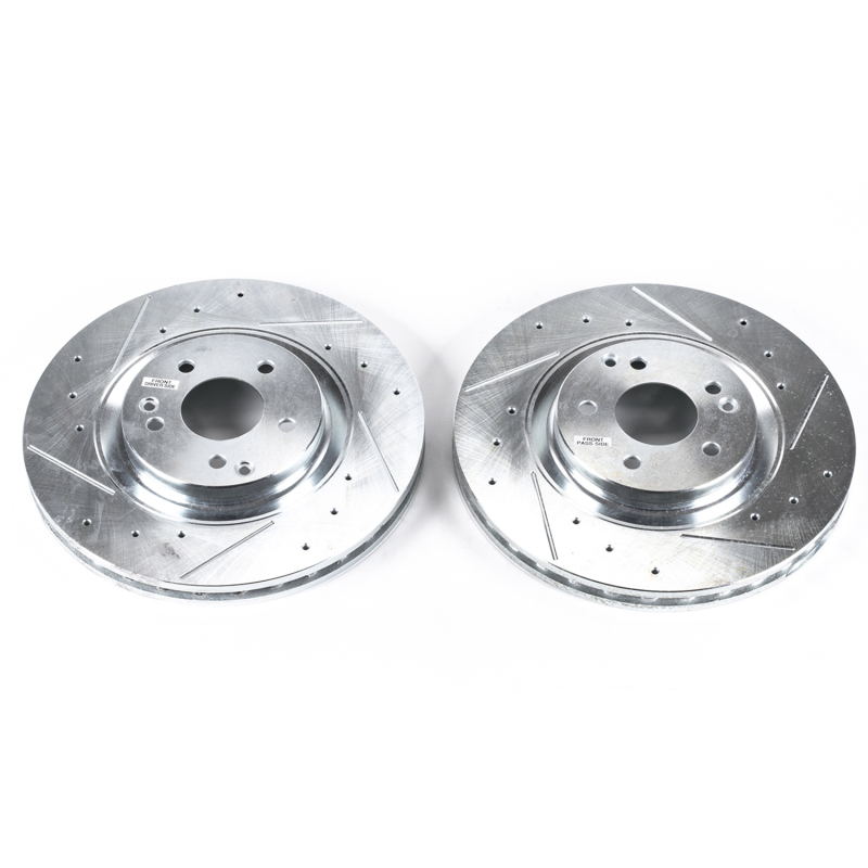 Mercedes-Benz C230 Brake Rotors (2) - Front - PowerStop - Evolution Drilled & Slotted - Silver - `04-`07