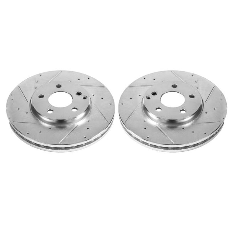 Mercedes-Benz E320 Brake Rotors (2) - Front - PowerStop - Evolution Drill/Slot - Silver - `04-`05