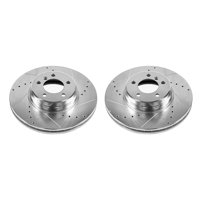 Land Rover Range Rover Brake Rotors (2) - Front - PowerStop - Evolution Drilled & Slotted - Silver Zinc Plated - `03-`05