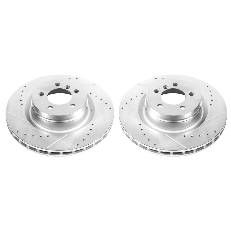 Land Rover Range Rover Brake Rotors (2) - Front - PowerStop - Evolution Drilled & Slotted, Zinc Plated - Silver - `06-`12