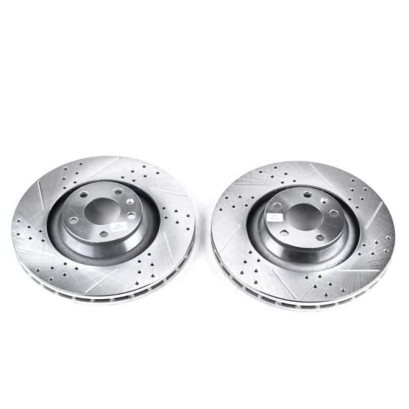 Audi A6 Quattro Brake Rotors (2) - Front - PowerStop - Evolution Drilled & Slotted Rotors - Silver - `05-`11
