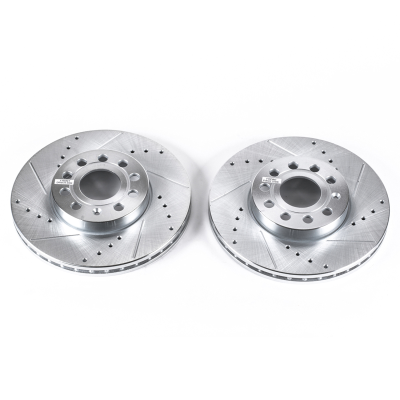 Audi A3 Brake Rotors (2) - Front - PowerStop - Evolution Drilled & Slotted - Silver - `10-`13