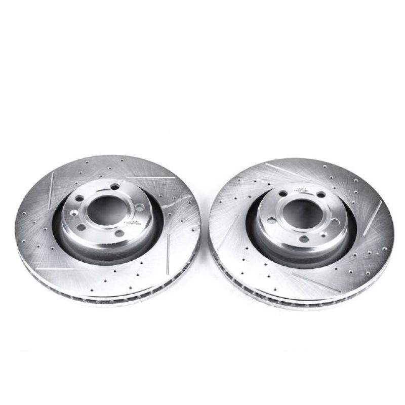 Audi A6 Brake Rotors (2) - Front - PowerStop - Evolution Drilled & Slotted - Silver - `05-`11