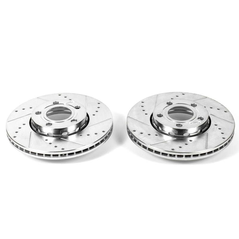 Audi A4 Brake Rotors (2) - Front - PowerStop - Evolution Drilled & Slotted - Silver - 2005