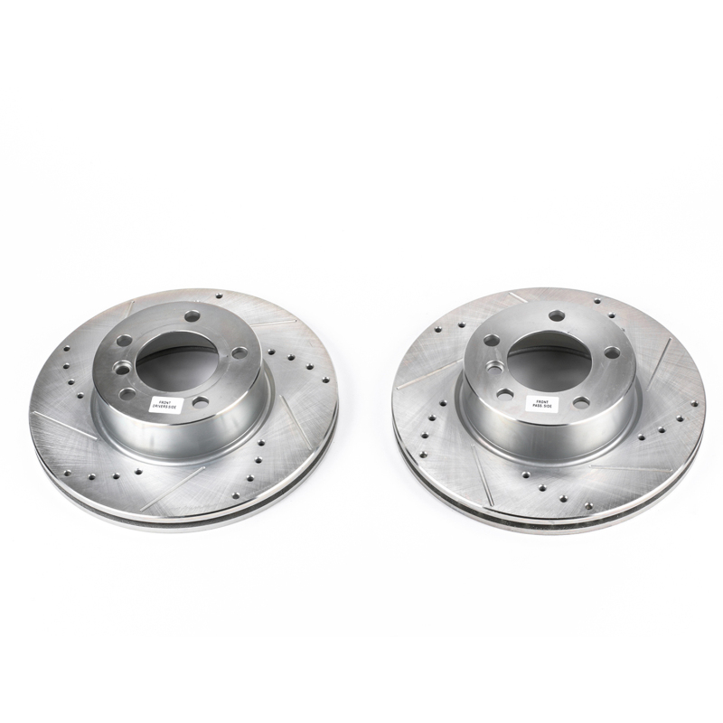 BMW 1 Series Brake Rotors (2) - Front - PowerStop - Evolution Drilled & Slotted - Silver - `08-`13