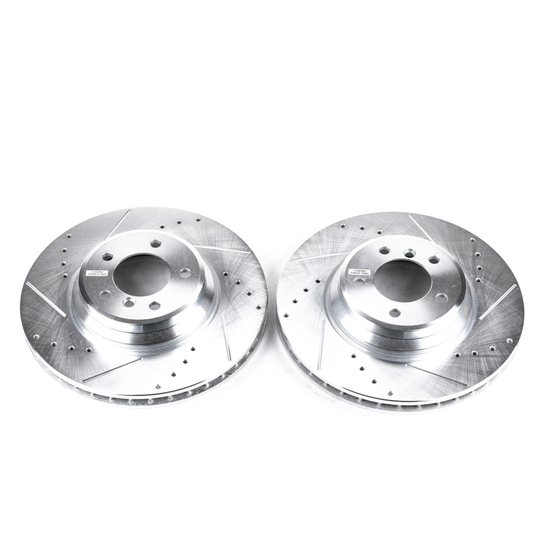 BMW 335i Brake Rotors (2) - Front - PowerStop - Evolution Drilled & Slotted - Silver - `07-`13