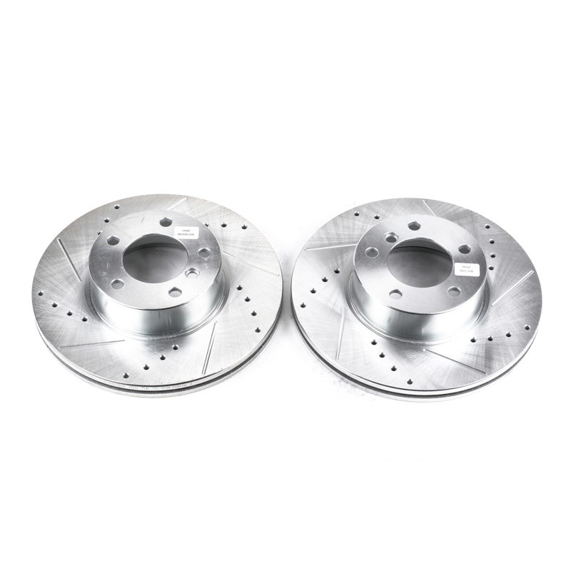 BMW 320i Brake Rotors (2) - Front - PowerStop - Evolution Drilled & Slotted Zinc Plated - Silver - `13-`18