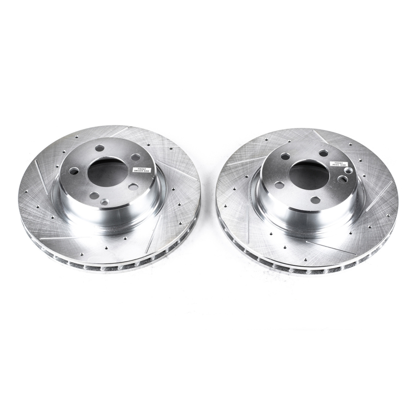 Mercedes-Benz CL500 Brake Rotors (2) - Front - PowerStop - Evolution Drilled & Slotted - Silver - `03-`06