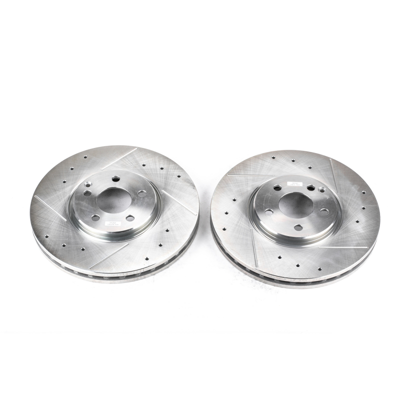 Mercedes-Benz E350 Brake Rotors (2) - Front - PowerStop - Evolution Drilled & Slotted - Silver - `07-`09