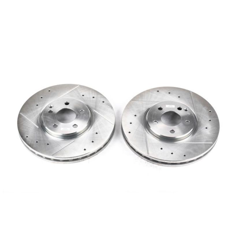 Mercedes-Benz E350 Brake Rotors (2) - Front - PowerStop - Evolution Drilled & Slotted - Silver - `07-`09