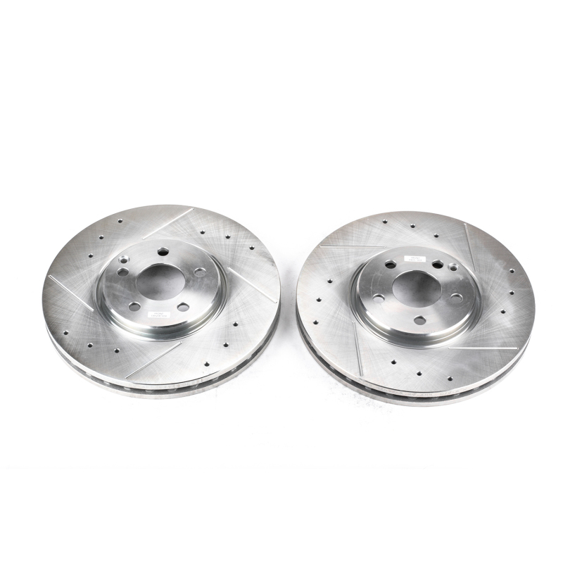 Mercedes-Benz E350 Brake Rotors (2) - Front - PowerStop - Evolution Drilled & Slotted - Silver - `07-`09