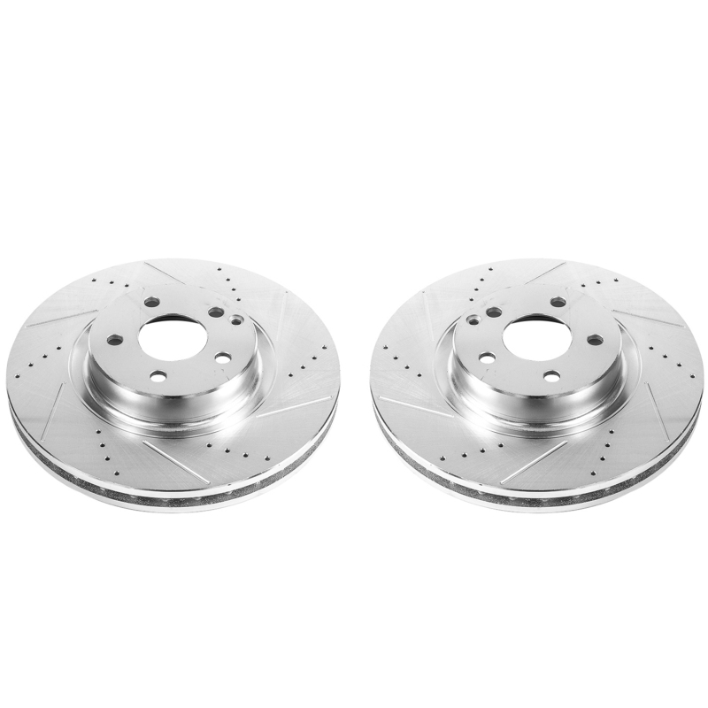 Mercedes-Benz E350 Brake Rotors (2) - Front - PowerStop - Evolution Drilled & Slotted - Silver - `07-`09