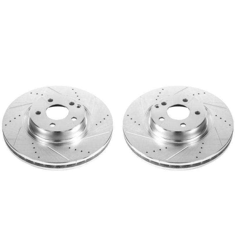 Mercedes-Benz E350 Brake Rotors (2) - Front - PowerStop - Evolution Drilled & Slotted - Silver - `07-`09