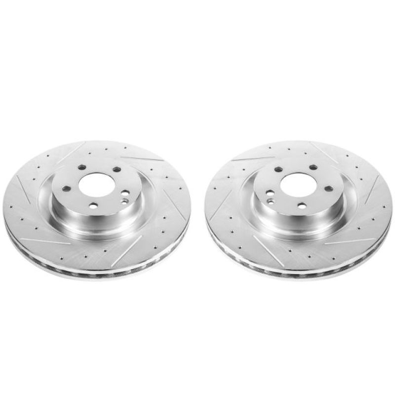 Mercedes-Benz CL550 Brake Rotors (2) - Front - PowerStop - Evolution Drilled & Slotted Rotors - Silver - `09-`14