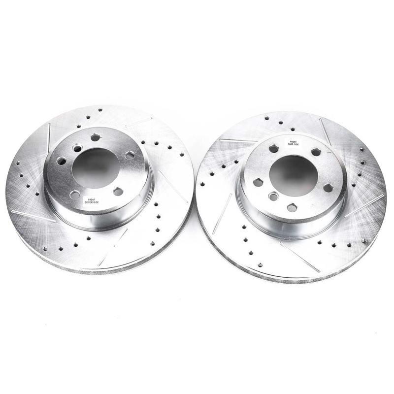 BMW 535i Brake Rotors (2) - Front - PowerStop - Evolution Drilled & Slotted - Silver Zinc - `09-`10