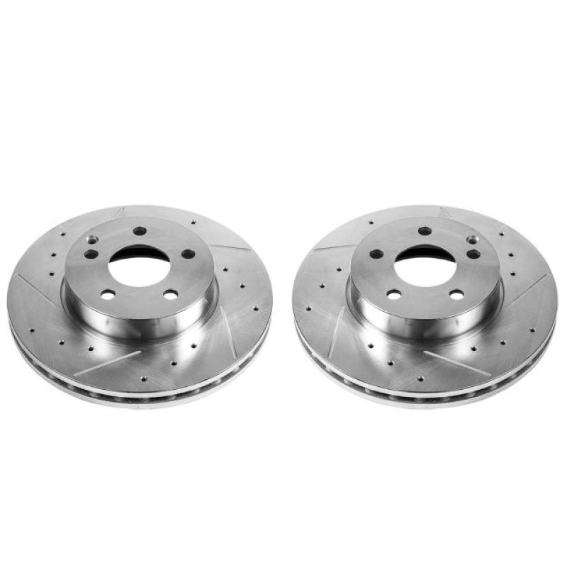 Mercedes-Benz C250 Brake Rotors (2) - Front - PowerStop - Evolution Drilled & Slotted - Silver - `12-`16