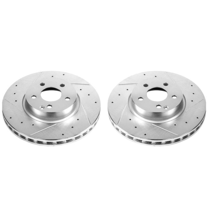 Mercedes-Benz C300 Brake Rotors (2) - Front - PowerStop - Evolution Drilled & Slotted - Silver - `13-`14