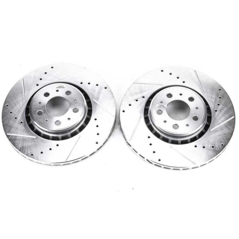 Volvo XC90 Brake Rotors (2) - Front - PowerStop - Evolution Drilled & Slotted - Silver Zinc - `03-`14