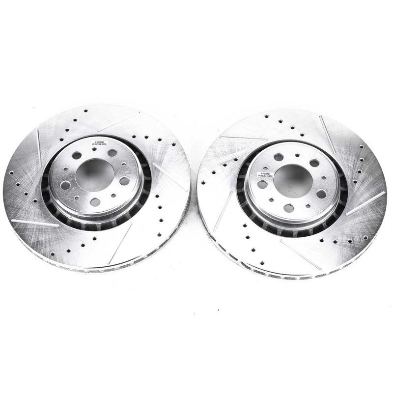 Volvo XC90 Brake Rotors (2) - Front - PowerStop - Evolution Drilled & Slotted - Silver Zinc - `03-`14