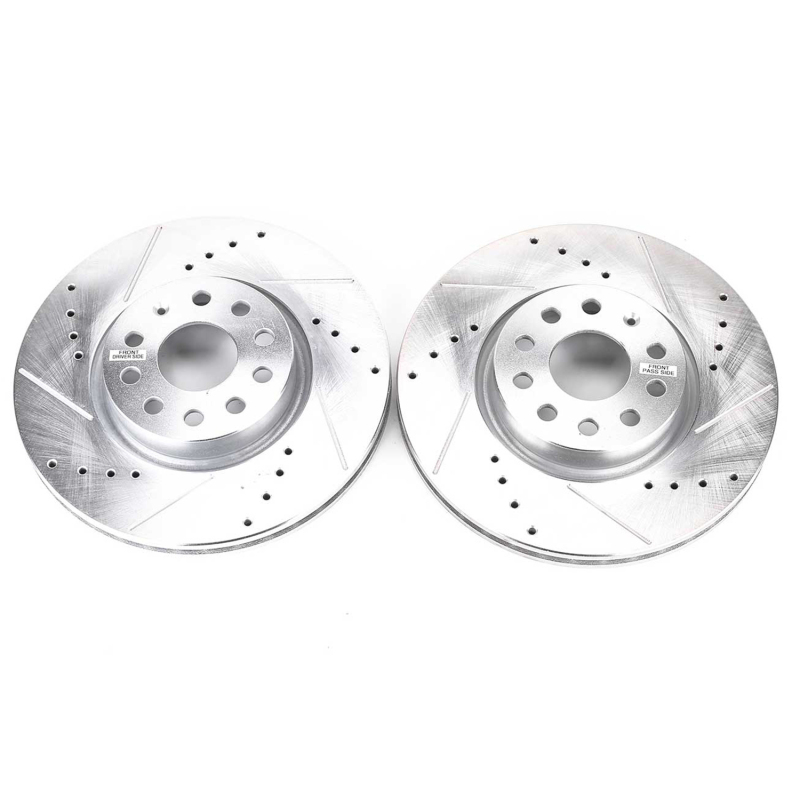 Audi A3 Brake Rotors (2) - Front - PowerStop - Evolution Drilled & Slotted - Silver - `06-`13