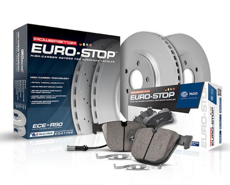 BMW 7 Series Brake Kit - Rear - PowerStop - Genuine Geomet Coated Rotors, ECE-R90 Brake Pads + Hardware Kit - `02-`05